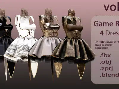 4 Dresses -low poly- vol 06 Low-poly 3D model