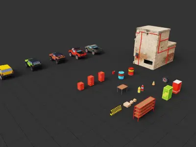 Voxel Art Car Prop Collection for Game Development 3D model