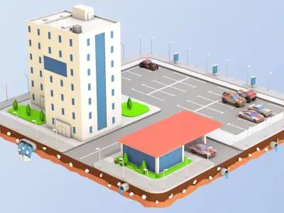 Low Poly Car Service Building Low-poly 3D model