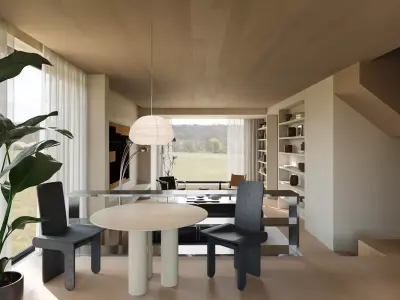 Wabi-Sabi Style Living and Dining Room Interior Scene 3D model