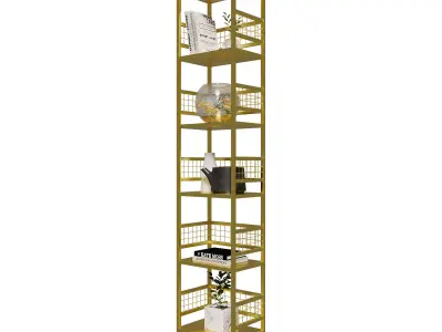 Homary Gold Metal Freestanding Narrow Bookshelf  3D model