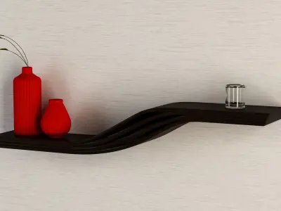 Wooden floating wall hanging shelf Free low-poly 3D model