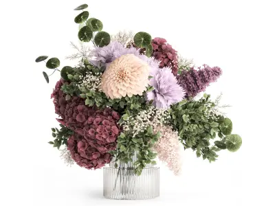 Small Bouquet Of Flowers Hydrangea Lilac Dahlia 371 3D model