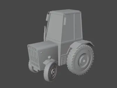 Low Poly Tractor orange Low-poly 3D model