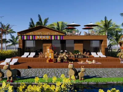 One-story lodgings 3D model