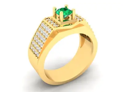 Luxury Men Ring with Emerald or Ruby and Diamond Pave 404 3D print model