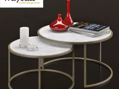 Table two coffee tables with vase on top 3D model