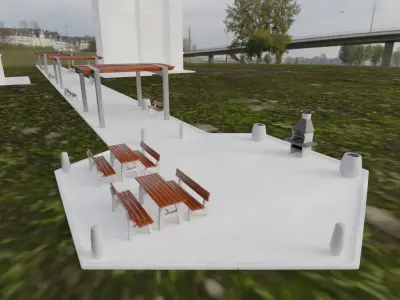 Street Furniture - Set - Bench - Table - Grill - Pole - Pergola 3D model