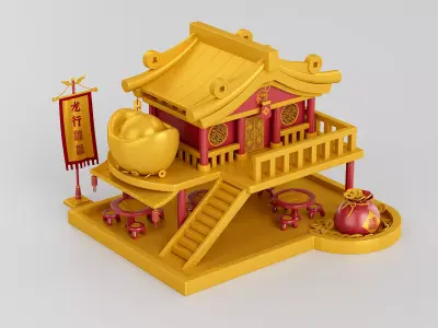 Chinese New Year Festive Scene Cartoon Scene Year of the Dragon 3D model