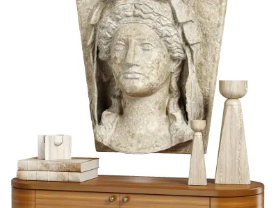 Ancient Woman head panel decor and console set 3D model