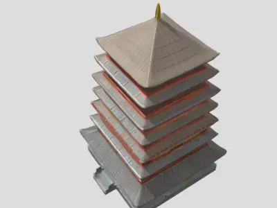 Multi-Tiered Architectural Building  PBR Textured Game-Ready  Low-poly 3D model