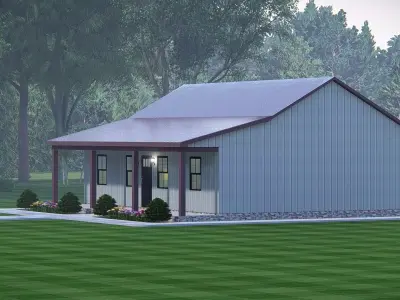 Modern Barndominium House 3D Model with Rustic Metal Siding 3D model