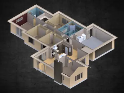 Modern residential 4 bedroom house contemporary house Low-poly 3D model
