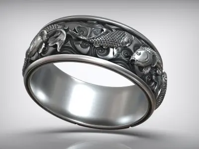 Carp Koi Fish Japanese Traditional Ornament Band 3D print model