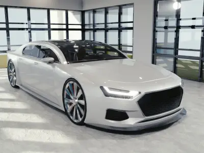 BLENDER EEVEE Brandless Extended Wheelbase 4 door sedan Low-poly 3D model