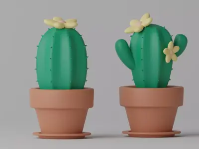 Cartoon Cactus and Pot 3D model