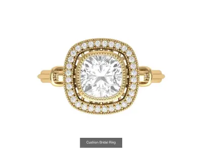 Cushion Solitaire Art deco Ring Collaction 3D Model Collection