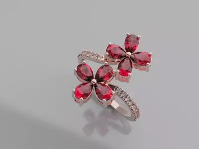  Exquisite Floral Ruby Ring  Elegant Jewelry Design 3D print model