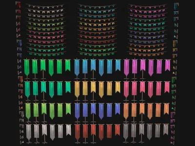 Medieval Flags Pack Low-poly 3D model