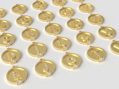 Alphabet Pendant with 3mm Gemstone and Diamonds 3D print model