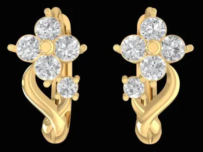 Elegant Floral Diamond Earrings Jewelry 2428 3D print model