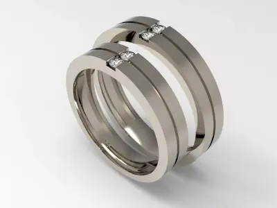 Twin Harmony wedding ring set 3D print model