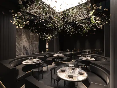 Luxury Restaurant Night Scene Black Interior 3ds Max Corona 3D model