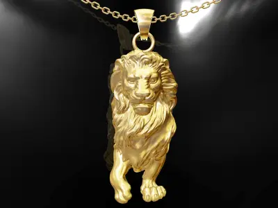 Lion statue gold pendant jewelry 3D print model