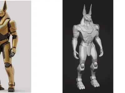 Sci-Fi Anubis Statue - Mecha Egyptian Guardian Prop Low-poly 3D model