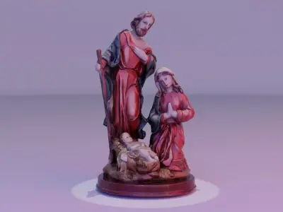 Jesus birth Mary Joseph Holy Family statue Low-poly 3D model