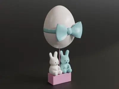 Easter Egg Balloon with Bunnies 3D model