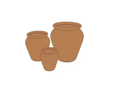 Clay pots with plants 3D print model
