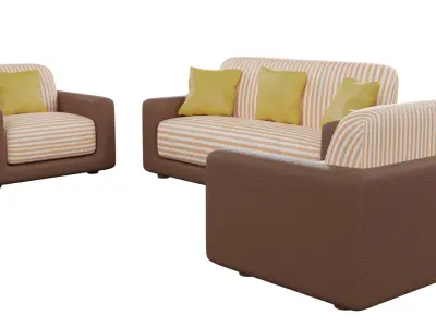 Sofa Set 02 Low-poly 3D model