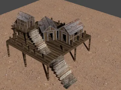 Old wooden shack Low-poly 3D model