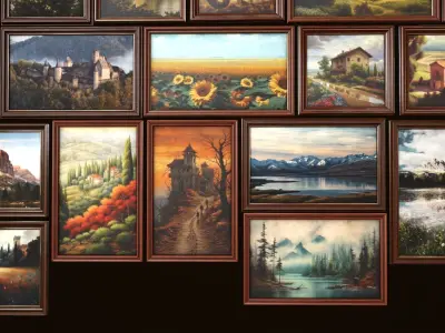 Set of 25 vintage paintings 3D Model Collection
