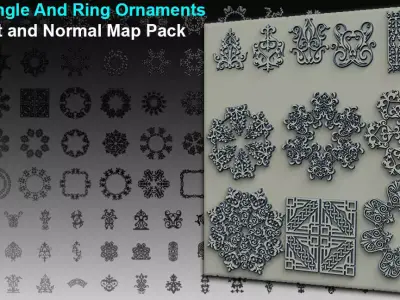 110 Single and Ring Ornament Height Map Pack   Low-poly 3D model