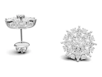 Flower Diamond Stud Earrings CAD Design with Marquise Style 3D print model
