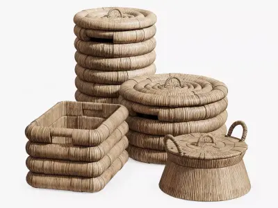 Decorative set of four baskets 3D model