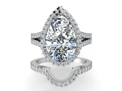 Pear Halo Split Shank Ring With Band 3563 3D print model