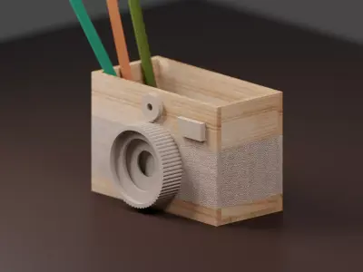 Cardboard Camera Penholder Free 3D model