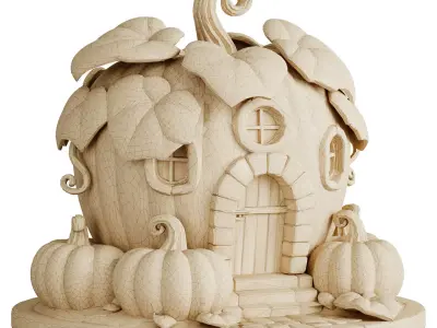 Halloween Pumpkin House 3d print and game ready Low-poly 3D model