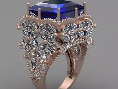 Blue Sapphire Rose Gold Women Diamond Ring 3D print model 3D print model