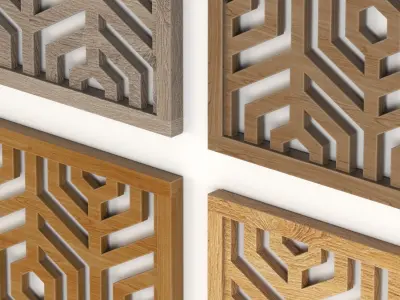 Wood Arabic Islamic pattern decorative grill screen 3D model 5