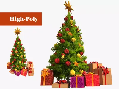 Christmas tree with gifts high-poly 3D model