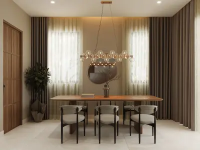 Contemporary Living Kitchen Dining Interior 3ds Max scene 3D model