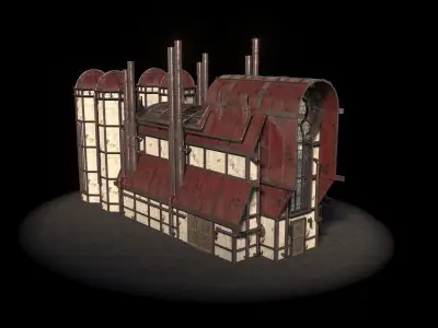 Steampunk Factory 3 types Free low-poly 3D model