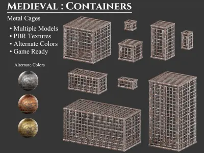 Medieval Containers Metal Cages  Low-poly 3D model