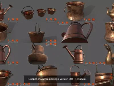 Copper cookware package-Version 001 3D Model Collection
