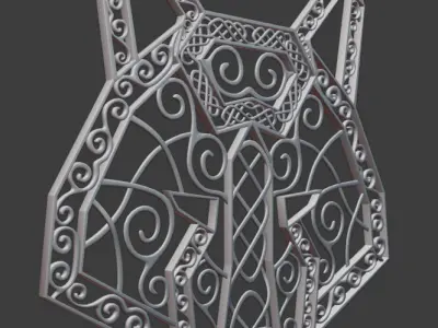 Scandinavian living room with wolf decoration 3D model