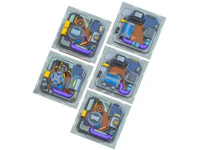 fuel rig platform station set Low-poly 3D model